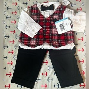 Little Me Boys suit plaid vest corduroy pants, bowtie, 3piece Sz 6mns NWT